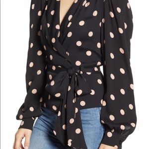 Reformation Black and Pink Polka Dot Blouse